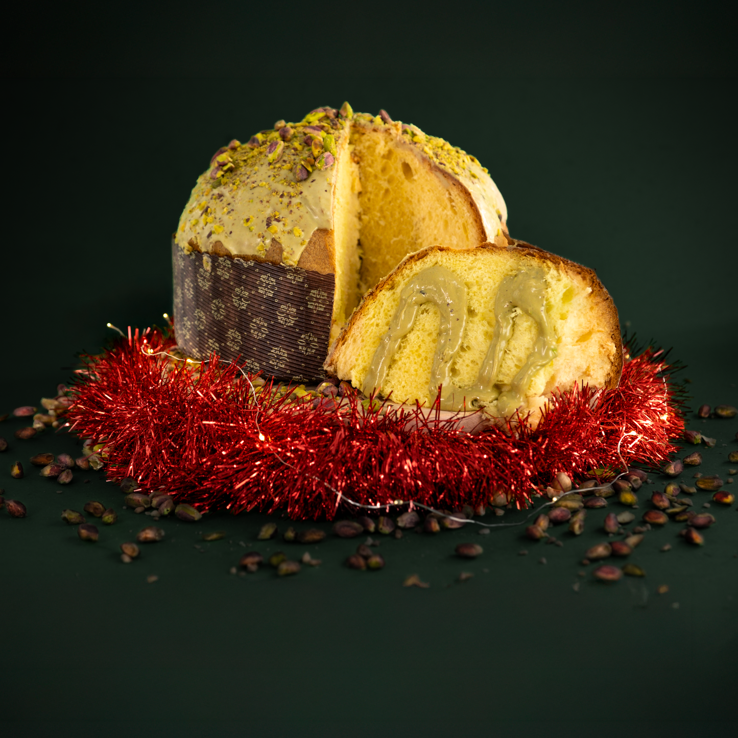 Panettone con crema di pistacchio